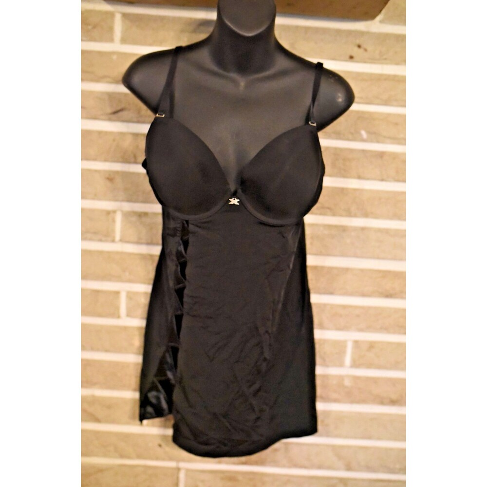 Fredrick's of Hollywood Shape Chemise Black Cut Out Lingerie 36B